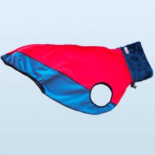Impermeable softshell denim y rojo
