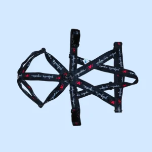 Arnés Antiescape XY para galgos con estampado Galguitis aguda negro